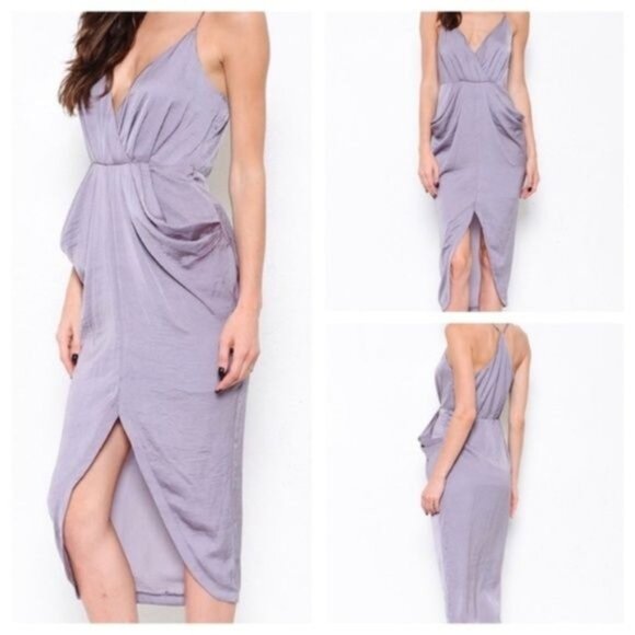 Drapey Graphite Surplice Pocket Dress - Picture 1 of 4